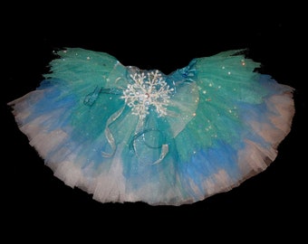 WINTER Sparkly .  Up to Adult Plus Sizes . Frozen . Running Tutu Tutu . SHORT  . Turquoise . Blue . White Tutu . Length 11in