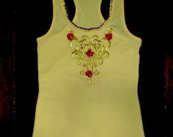 YELLOW Belle Top with Roses .  Up to Adults Plus Size . Running Shirt by The Tutu Factory USA ™