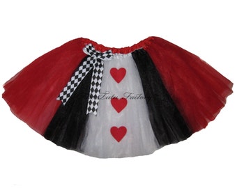 QUEEN of HEARTS Tutu . Up to Adut Plus Size . Valentine Tutu . Red White Black Tutu Long Length up to 16in  by The Tutu Factory USA ™