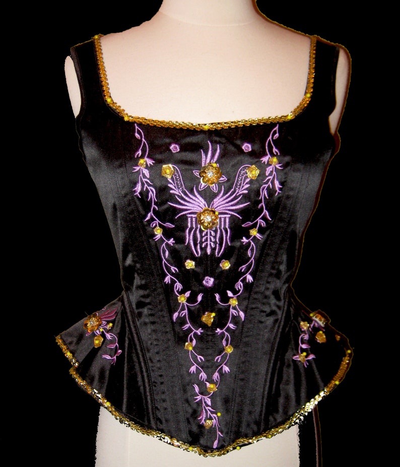 SEA WITCH Corset . Teen to Adult Plus Sizes . Black Corset . Lavender Embroidered Corset . by The Tutu Factory USA™ image 1