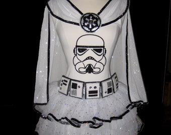 Space Trooper Running Costume . Space Trooper . Up to Adult Plus Size . Short 11in Length . White Sparkly Skirt  .Tutu . Belt