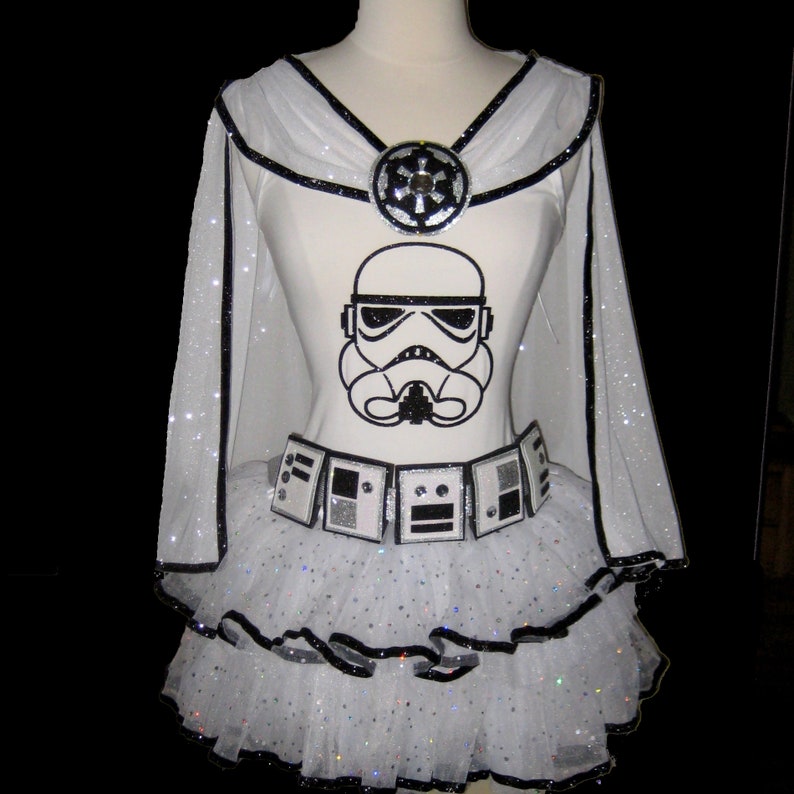 Belt Girls to Adult Plus Size Storm Trooper Short 11in Length Space Trooper Running Costume White Sparkly Skirt .Tutu