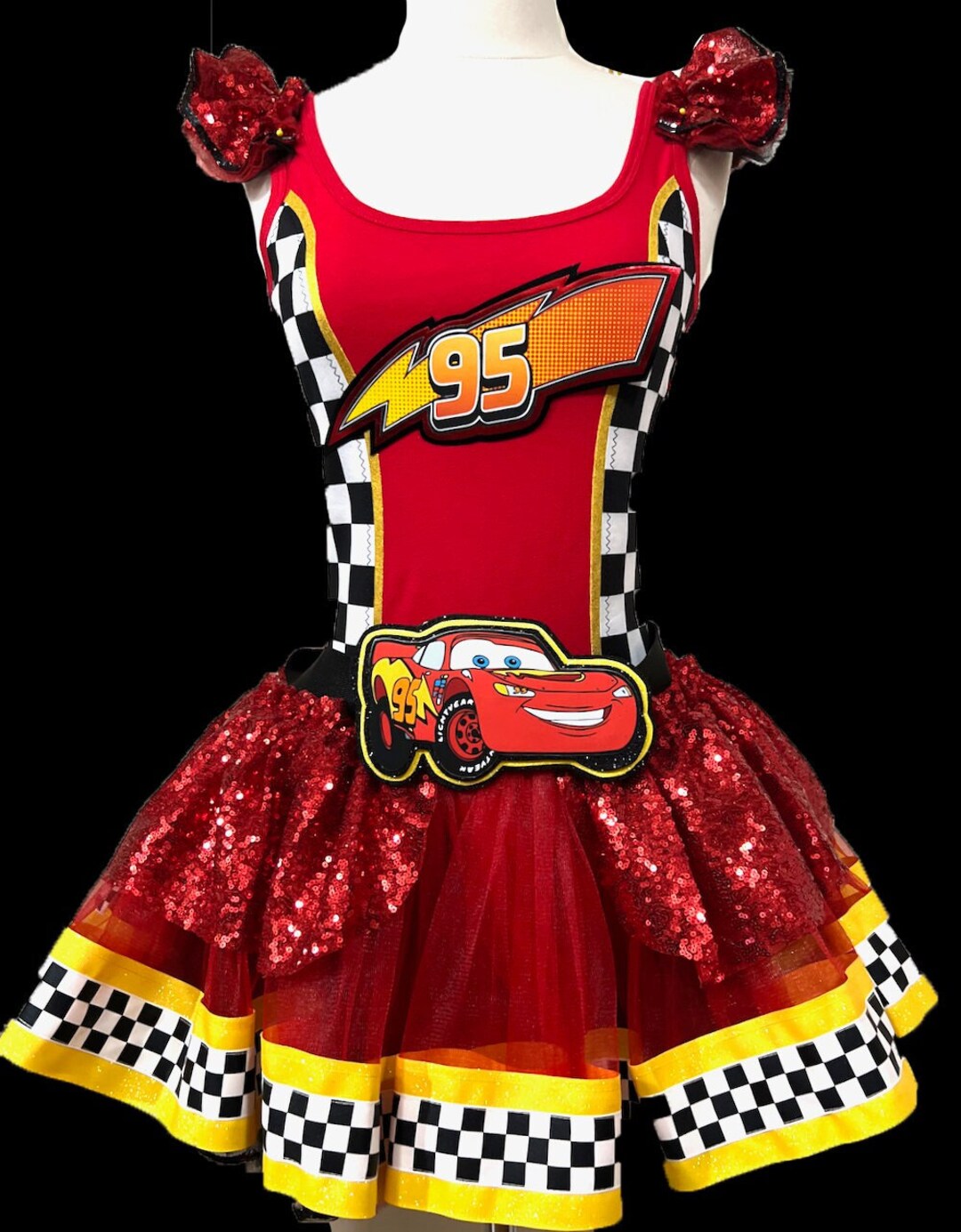 Red Race Car Costume . Car Tutu . Lightning Skirt . up to Adult Plus