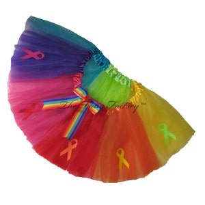 GAY PRIDE Rainbow Tutu with Ribbons .  Up to Adults Plus SIze . Short Length 11in  by The Tutu Factory USA