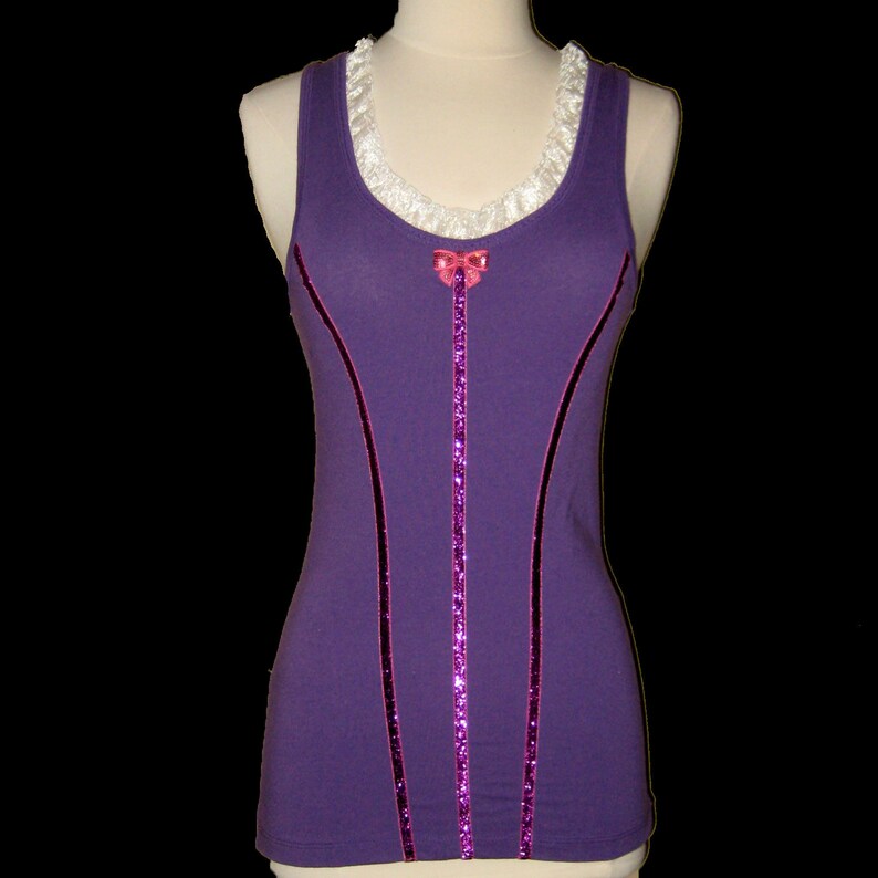 Big Girls to Adult Plus Sizes TIGHTROPE BALLERINA Tank Top Running Shirt by Tutu Factory Purple Top