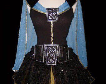 GENERAL Costume . Up to Adult Plus Size . Short 11in Length . Black Sparkly Tutu . Running Tutu . Cape . Belt by The Tutu Factory USA ™