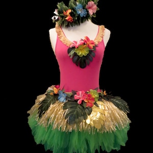 Hawaiian HULA Tutu . Up to Adult Plus Size . Hula Skirt .  Green Running Tutu  . Tutu Short 11in Length