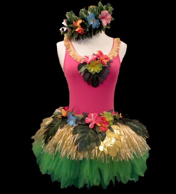 Hawaiian Hula Skirt Adult Pink Leaf Hawaiian Hula Skirt Adult Pink Leaf