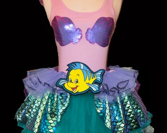 Mermaid Running Costume .  Up to Adult Plus Size . Running Skirt  . SHORT Length 11in . by The Tutu Factory