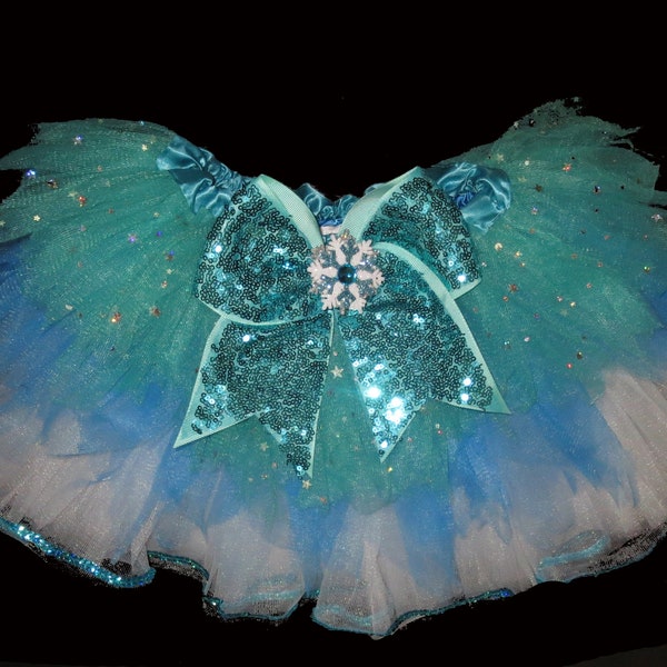 SNOWFLAKE Winter Running Tutu .  Up to Adult Plus Sizes . Sparkly Bow . Turquoise Blue  Length 11in by The Tutu Factory USA ™