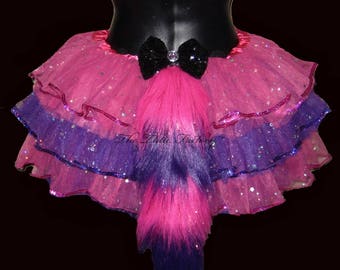 PURPLE and PINK CAT Tail .  Up to Adult Plus Size . Pink Kitty Tutu . Running Tutu . 9 Layers . Length 11in