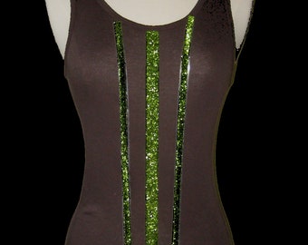 Brown Racerback Tank . Green Trim .  Up to Adult Plus Size . Yoda . Running Shirt by The Tutu Factory USA ™