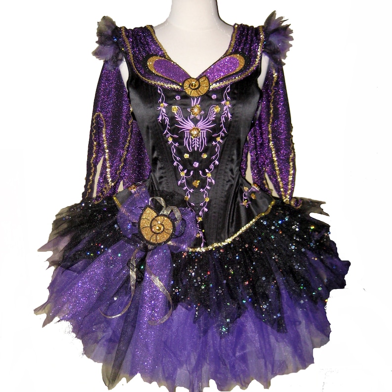 SEA WITCH Corset . Teen to Adult Plus Sizes . Black Corset . Lavender Embroidered Corset . by The Tutu Factory USA™ image 2