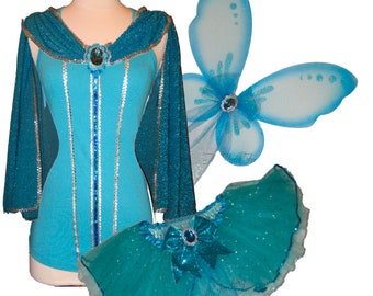 Blue Fairy Tutu .  Up to Adult Plus Size . MERRIWEATHER . Running Tutu . Fairy Wings . SHORT Length 11in The Tutu Factory ™