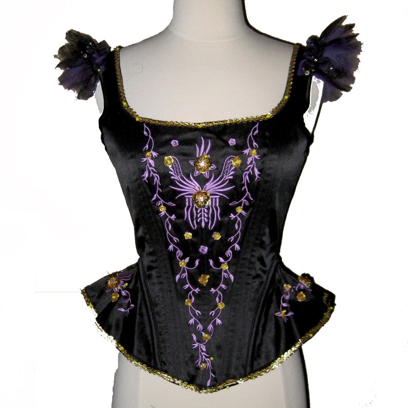 SEA WITCH Corset . Teen to Adult Plus Sizes . Black Corset . Lavender Embroidered Corset . by The Tutu Factory USA™ image 3