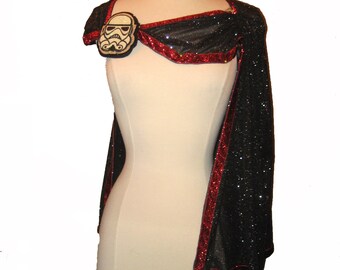 Space Trooper Captain Cape . Up to Adult Plus Size . Black Sparkly Cape . Black & Red Cape