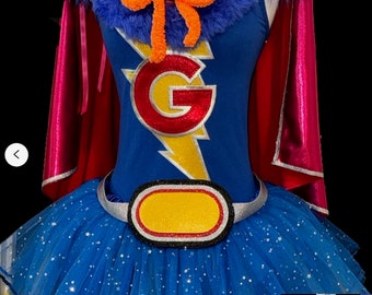Blue Furry Super Hero . Tutu . Running Costume . Up to Adult Plus Size . Short 11in Length . Tutu . Belt . Cape by The Tutu Factory™