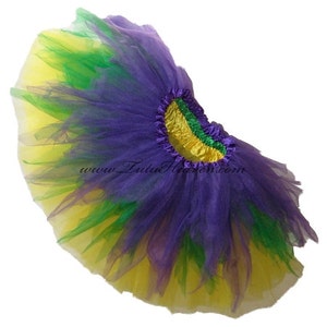 MARDI GRAS Shredded Tutu .  Up to Adult Plus Sizes .  TPurple . Yellow . Green . SHORT Length 11in