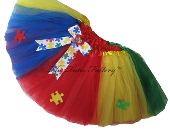 AUTISM AWARENESS Tutu .   Up to Plus Size Adults . Running Tutu . Red Green Yellow Blue Short Length 11in  by The Tutu Factory USA