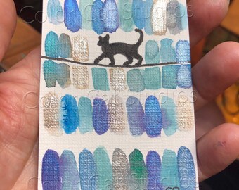 ACEO, Pippy the Cat and Bird Friends