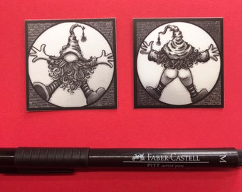 Two Vitruvian Gnome Stickers, Side A and Side B