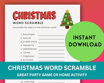 Christmas Word Scramble - Instant Download Activity Homeschool Party Family Kids Printable Game
