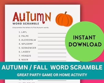 Autumn Fall Word Scramble - Instant Download Activity Homeschool Party Family Kids Printable Game