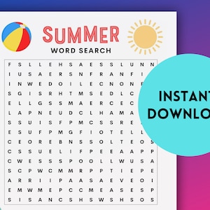 Summer Word Search - Instant Download - Printable Activity