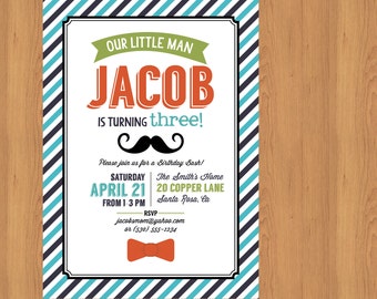 Little Man Mustache Birthday Party Invitation Printable