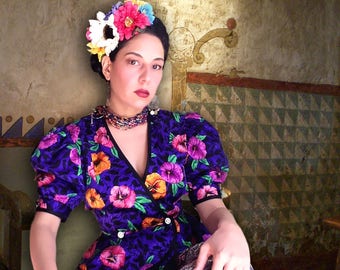 Vintage Frida Kahlo style peplum floral top.