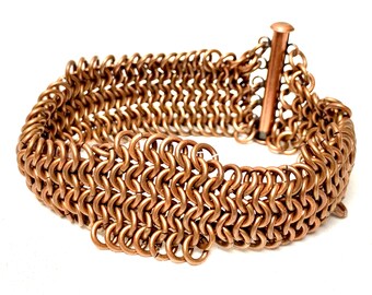 Chainmaille Armband aus verkupferten Messing Sprungringe mit Rohr/Schiebeverschluss Verschluss