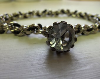 Silber Kettengeflecht und schwarze Kordel Armband mit klarem Stein Mittelakzent
