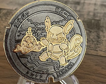 Wartortle Pokemon Manhole Challenge Coin - featuring the Tomori Lion in Itoman and the LTJG (O-2) rank - Okinawa Japan