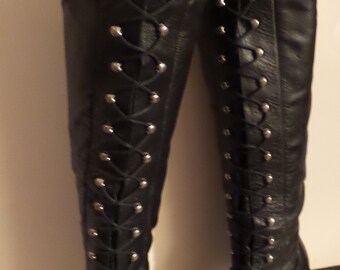 suede lace up knee high boots