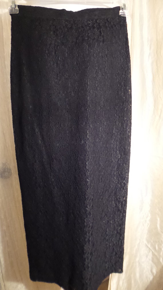 Jet Black Lace Long Pencil Skirt - image 1