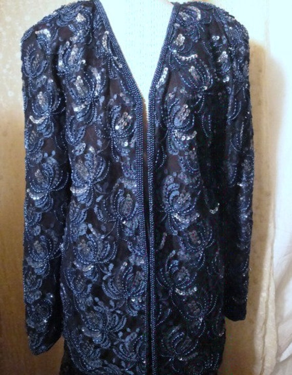 Vintage Blue and Black sequins and beads dressy ja