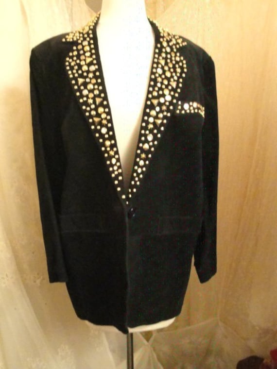 Vintage 1980's LA Black Suede Gold Studded Jacket