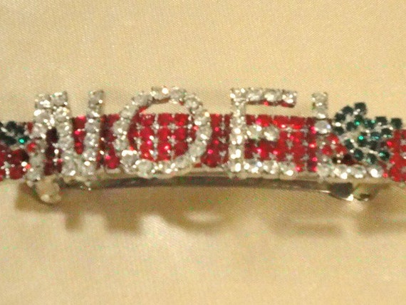 Vintage Silvertone Rhinestone Noel Christmas Barre