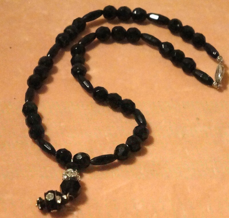 Black Jet Necklace With Rhinestone and Jet Dangling | Etsy