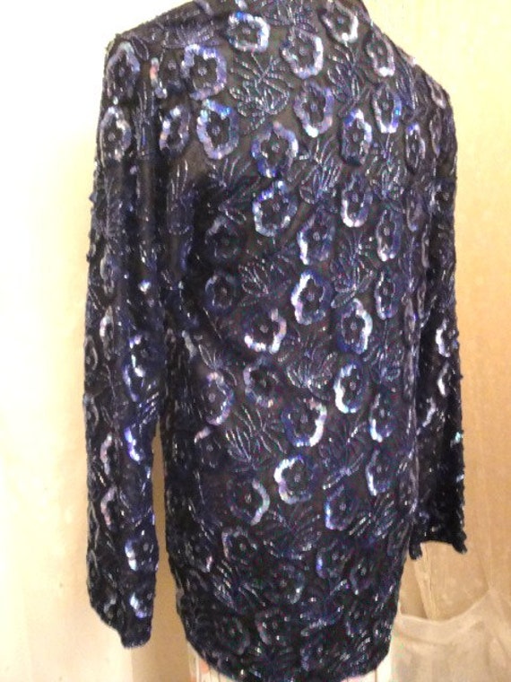 Dressy Blue Beaded and Sequin Jacket - image 4