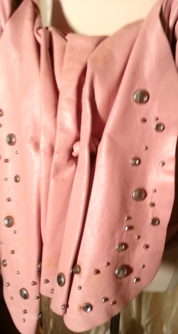 Vintage Crown Pink Leather Studded Shoulderbag - image 4