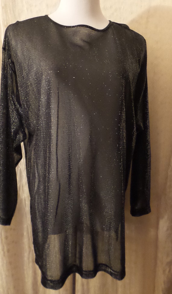 Sheer Large Black with Silver Metallic sparkle top