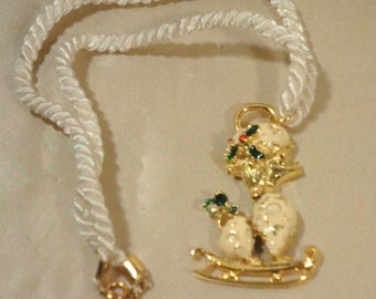Vintage Christmas Poodle on little sleigh necklace