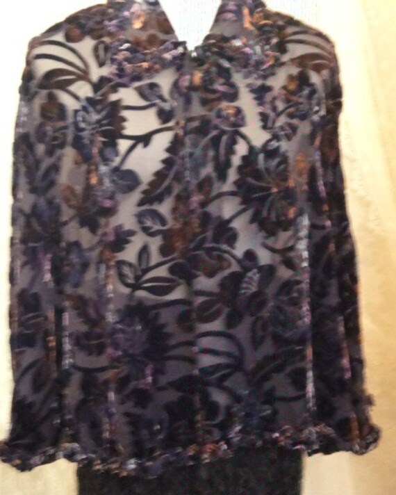 Beautiful Multi Colored Blue Burnt Velvet Cape - image 2