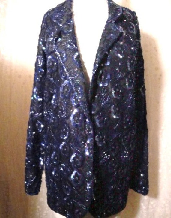 Dressy Blue Beaded and Sequin Jacket - image 1