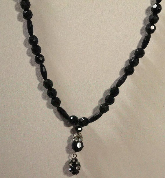 Black Jet Necklace with rhinestone and jet dangli… - image 2