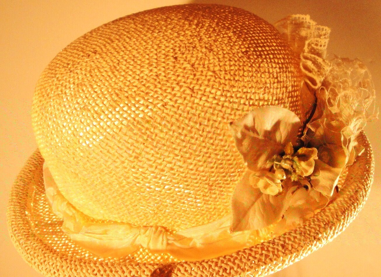 Elegant Loise Green Cream Floral Women\'s Hat Stunning Louise Green Designer Derby Hat...beige Woven Hat  main image 2