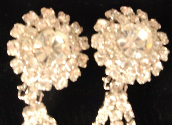 Stunning Unique Long Dangling Rhinestone Clip Ear… - image 4