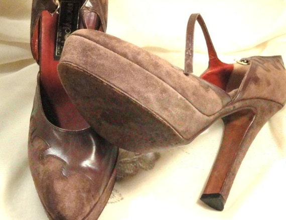 Brown Suede and Leather Platform Shoes - image 4