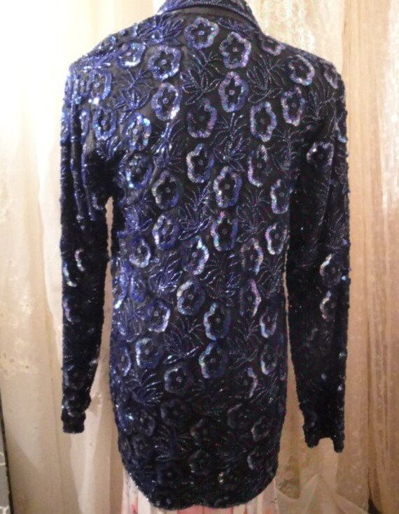 Dressy Blue Beaded and Sequin Jacket - image 2